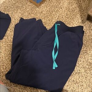 Figs Women's Navy Blue Pants with Teal Drawstring